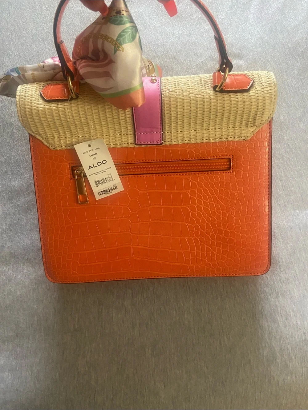 ALDO Yellow, Orange & Pink Top-Handle Satchel with Floral Scarf